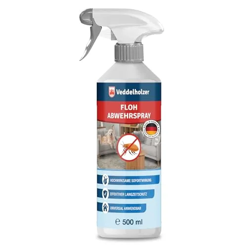 Veddelholzer 500 ml Floh Abwehrspray für Wohnung und Möbel Hochwirksame Sofortwirkung Universal Anwendbar im Haushalt mit Zitroneneukalyptusöl Schonend & langanhaltend