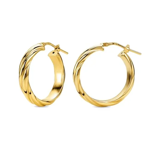 MIORE Schmuck Handgefertigt in Italien, Ohrringe Silber 925, Creolen Silber 925, Gedrehte Kreolen 20 mm Durchmesser, Ohrringe Vergoldet 18K Gold, Runde Hoops Ohrschmuck Damen