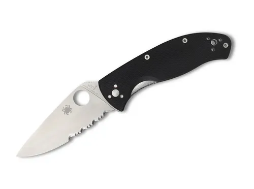 Spyderco Tenacious Satin CombinationEdge Taschenmesser - Hochwertiges Taschenmesser mit rostbeständiger Edelstahlklinge und praktischem partiellen Wellenschliff, ideal für Outdoor-Abenteuer und den täglichen Gebrauch.