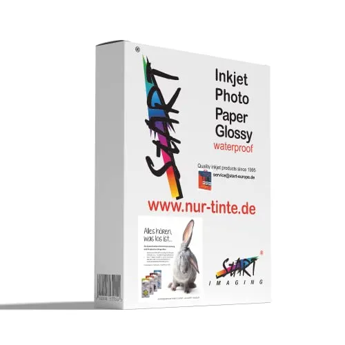 Start - 100 Blatt DIN A4 230 g/m² Fotopapier Glossy für Tintenstrahldrucker (Inkjet), einseitig, sofort trocken, wasserfest, hochweiß, hohe Farbbrillianz