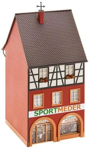 Faller 130498 H0 Sport-Meder - Industrie- & Gewerbegebäude für Modelleisenbahnen, ideal für die Gestaltung von Sportartikeln in Modelllandschaften