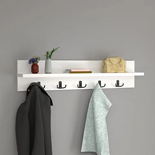 [en.casa] Wandgarderobe Hammarö mit 10 Haken - Garderobenständer mit 10 praktischen Haken und Ablage, ideal für Flur und Eingangsbereich. Hochwertige Verarbeitung in Weiß, perfekt für Ordnung und Stil.