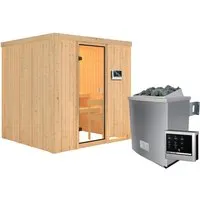 Woodfeeling Sauna Tromsö mit 9 kW Ofen und Glastür von Karibu