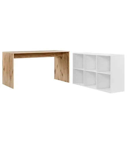 mokebo Schreibtisch Die Produktiven (mit 6 offenen Fächern), PC Tisch groß in Eiche/Weiß, auch als Arbeitstisch mit Stauraum