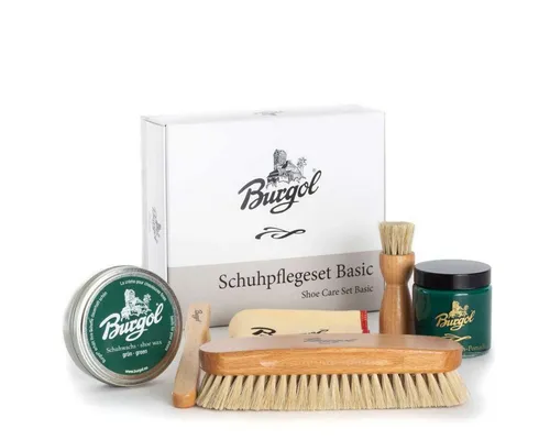 Burgol Schuhpflegeset Basic - Komplettset für die Schuhpflege - Dieses praktische Schuhpflegeset enthält alles, was Sie für die Pflege Ihrer Schuhe benötigen. Hergestellt in Deutschland, ideal für den täglichen Einsatz oder als Geschenk. In attraktiver Verpackung erhältlich.