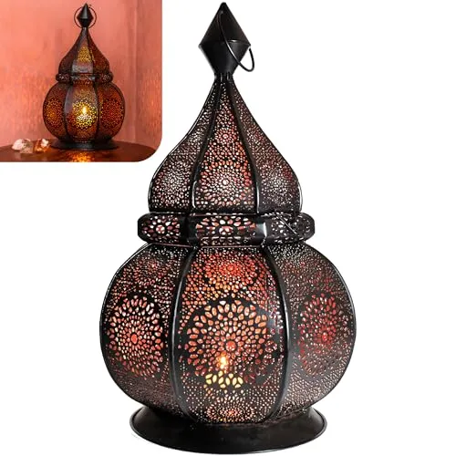 Gadgy Orientalische Lampe Metall 36cm – Marokkanische Laterne Handgemacht mit Schatteneffekt | Dekorative Lampe für Balkon, Ramadan Deko & Windlicht für Innen und Außen