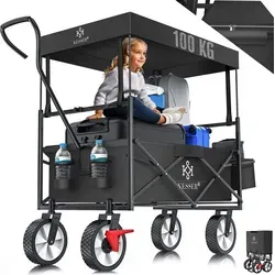 KESSER® Faltbarer Bollerwagen mit Dach - Bollerwagen mit max. Tragkraft von 100 kg, ausgestattet mit Vollgummi-Reifen und 360° drehbaren Vorderrädern für einfachen Transport und Stabilität.