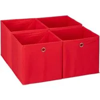 Relaxdays Faltbox 4er Set Polyester Rot Zusammenfaltbar 30 cm x 30 cm x 30 cm 0,6 kg