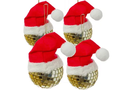 MARELIDA Christbaumschmuck Weihnachtsbaumschmuck Discokugel Baumkugel mit Nikolausmütze 4er Set