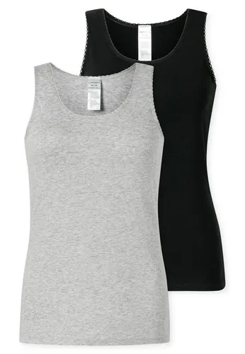 Schiesser Damen Trägertop 2er-Pack - Modern Multipacks schwarz/grau melange - Unterhemden für Damen mit feinem Spitzenband, 95% Baumwolle für angenehmen Tragekomfort und ideal für jeden Anlass - praktische Doppelpackung für vielseitige Styles.