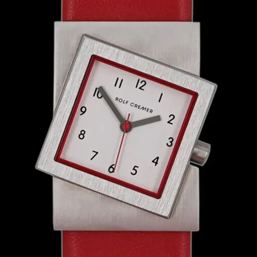 Rolf Cremer 507710 Turn-S Armbanduhr - Damen-Armbanduhr im lässigen Stil mit rotem Lederarmband. Das gebürstete Edelstahlgehäuse und das 12-Stunden-Zifferblatt bieten eine elegante Kombination aus Funktionalität und Design.