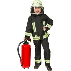 Kostüm Feuerwehr Junge Samy - Feuerwehrmann Anzug für Fasching (116, Schwarz) - Kostüme für Kinder: 2-tlg. Feuerwehrmann Anzug mit verstellbaren Trägern und leuchtenden Streifen, ideal für kleine Helden im Fasching!