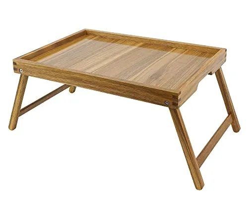 VaeFae Akazienholz Tablett Bett, klappbar mit Beinen, für Essen & Laptop, L