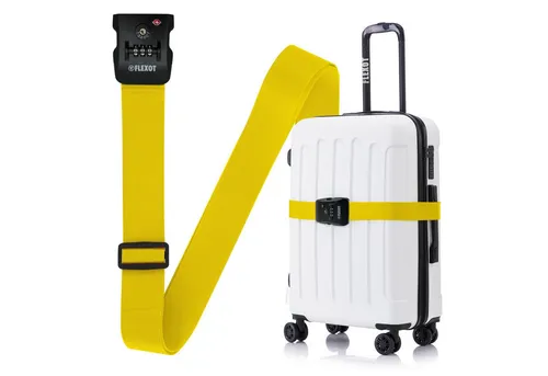 Flexot Koffergurt Koffergurt mit Zahlenschloss & TSA, verstellbare Länge, Namensschild, Flexibel anpassbarer und stabiler Gurt mit praktischer Schnalle