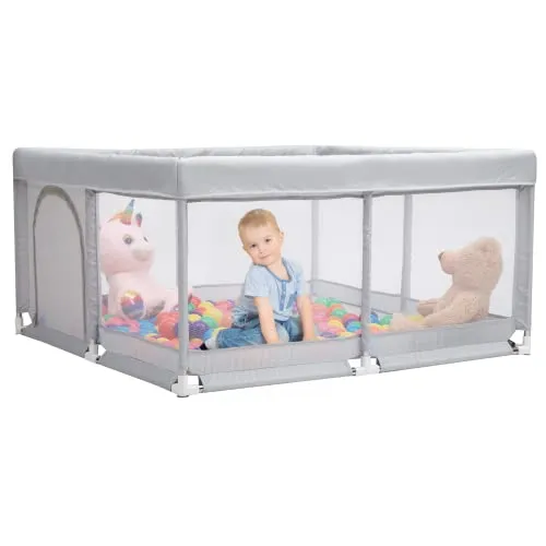 BEJOY Laufstall Baby Laufgitter 125 cm, Kompakt und Stark, Schaumstoffschutz, Rutschfester mit Transparentem, Atmungsaktivem Netz, Reißverschluss für Babys und Kleinkinder, Indoor & Outdoor