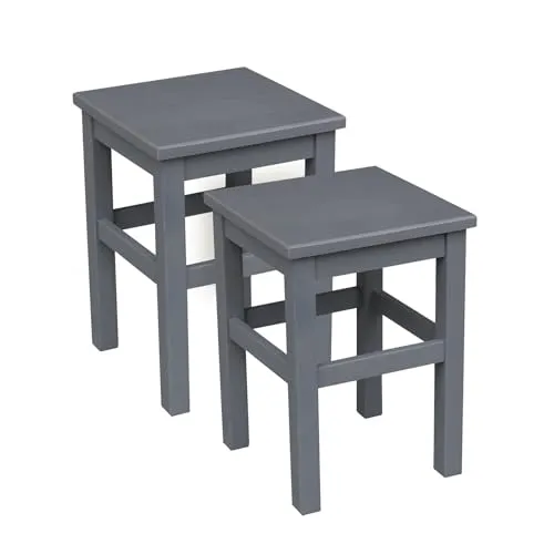 Metdrew Holzhocker | Holzhocker 32 x 32 x 45 cm | Küchenhocker | Quadratischer Hocker | Rustikaler Stil | Einfacher Hocker | Holzschemel | Farbe: dunkelgrau, anthrazit | 2 Stück