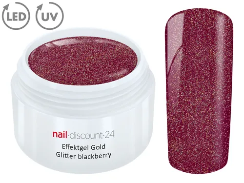 UV LED Effekt Gel GOLD GLITTER BLACKBERRY Glitzer Farbgel Color Modellage Rot