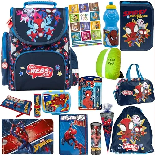 Goldkids Schulranzen-Set Spiderman für Kinder - Schultaschen-Set für Jungen und Mädchen, inklusive ergonomischem Rucksack, hochwertigem Federmäppchen und praktischem Turnbeutel – ideal für die 1-3 Klasse.