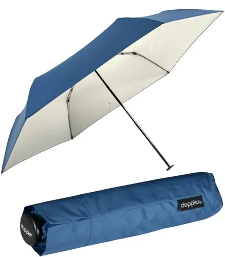 Doppler Zero Mini Damen Taschenschirm mit UV-Schutz - blau-Ivory - Extrem leichter Taschenschirm von doppler, ideal für Reisen. Mit nur 135g und UV-Schutz schützt er zuverlässig vor Sonne und Regen.