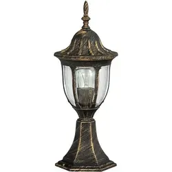 Rabalux 8373 Außenstehleuchte Milano - Antik Gold, Rund, E27 - Klassische Sockelleuchte aus robustem Aluminium und Glas, ideal für Garten und Terrasse. IP43 spritzwassergeschützt, für individuelle Lichtgestaltung mit E27 Leuchtmitteln. Höhe 430 mm, Durchmesser 165 mm.