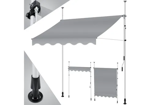 KESSER Klemmmarkise mit Handkurbel 300 cm - Balkonmarkise in Grau - Klemm-Markisen, praktische Handkurbel für einfache Bedienung und ideal für Balkon oder Terrasse.