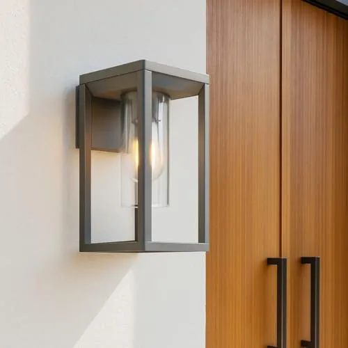 CGC Lighting Wandleuchte für den Außenbereich, Dunkelgrau, E27 - Wetterfeste Außenwandleuchte aus robustem Aluminium mit klarem Glasdiffusor, ideal für Veranda und Garten. IP54 Schutz sorgt für Langlebigkeit auch bei extremen Wetterbedingungen.