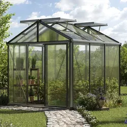 GFP Gewächshaus Diamas 21 Premium - Stabilität & Langlebigkeit - Luxus-Gewächshaus mit 16 mm dicken Polycarbonatplatten für optimale Lichtdurchlässigkeit und hohe Schlagzähigkeit. Praktische Schiebetür und integrierte Dachrinnen sorgen für Benutzerfreundlichkeit.