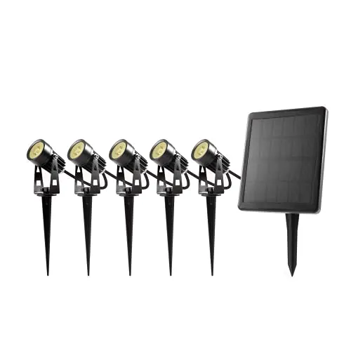 LED Solarstrahler Gartenstrahler Solarlampen Wasserdicht warmweiß Auto on/Off Dämmerungssensor IP65 3000K 5W / 70lm pro Leuchte (5er Set)