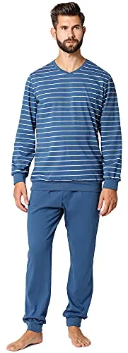 Ladeheid Herren Schlafanzug Zweiteiler Langarm Pyjama - Schlafanzüge für Herren, aus hochwertiger Baumwolle, warm und gemütlich; ideal zum Entspannen zu Hause, mit breitem Gummiband und zwei Seitentaschen.