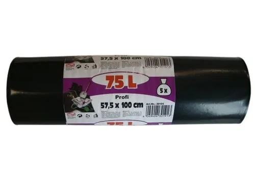 Bauschuttsäcke 75 L ca. 100 my, schwarz 575 x 1000 mm, LDPE, 5 Stück/Rolle