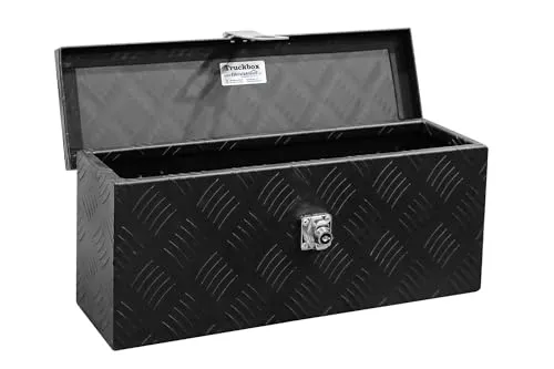 Truckbox DB015 Schwarz, Deichselbox, Werkzeugbox, Alu Riffelblech, Alubox, Staukasten, Anhängerkiste