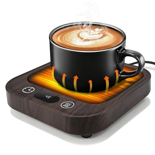 Glovios Kaffeewärmer Tassenwärmer Elektrischer Kaffeewärmer Kaffeebecherwärmer für den Schreibtisch mit 4 Temperaturregelungen 8h Abschaltautomatik für Kaffee Tee Kakao Milch (Braun)