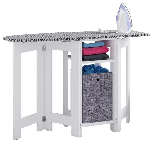 VCM Holz Kommode mit Bügelbrett Bigalos Weiß - Praktische Kommode mit integriertem Bügelbrett, ideal für den Haushalt. Maße: H. 75 x B. 112 x T. 37 cm, perfekt für platzsparendes Bügeln.