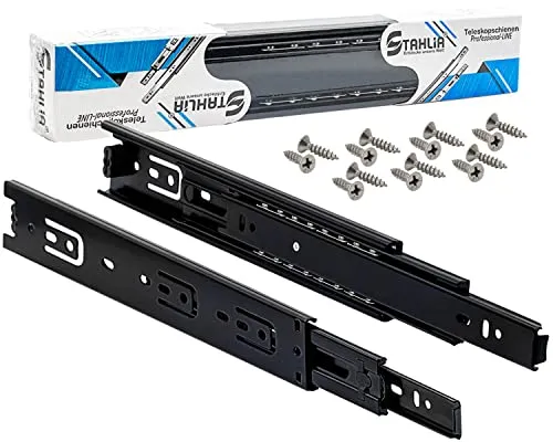 Stahlia Schubladenschienen (1 Paar) Vollauszug 45mm Länge: 650mm Schwarz Teleskopschiene Schubladenauszug Schrankauszug Schubladenführung Tragkraft 45kg