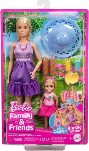 MATTEL Barbie Sisters in Spade-Puppen Set - Anzieh- & Modepuppen Set mit Barbie und Chelsea, inklusive 9 thematischen Picknick-Zubehörteilen für kreatives Spielen. Ideal für Kinder ab 3 Jahren.