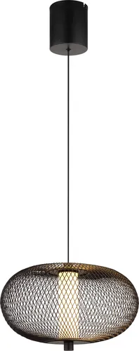 Pendelleuchte ASTARI Hängelampe schwarz LED 150cm - Lampen – Moderne Hängeleuchte aus schwarzem Metall mit opalem Kunststoffschirm, inklusive 15W LED für warmes Licht (2700K) und 1000lm Output. Ideale Beleuchtung für Wohnräume.