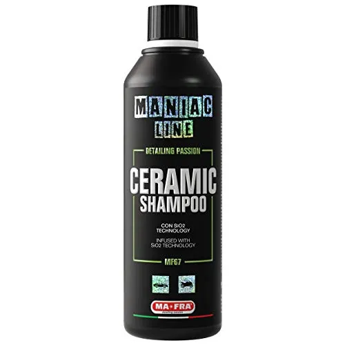 Ma-Fra, Maniac Car Detailing Line, Ceramic Shampoo con SiO2 Technology, Shampoo Auto 3in1 Concentrato, Lava, Sigilla la Carrozzeria, Protegge l'Auto da Agenti Chimici per 90 Giorni, Formato da 500ml