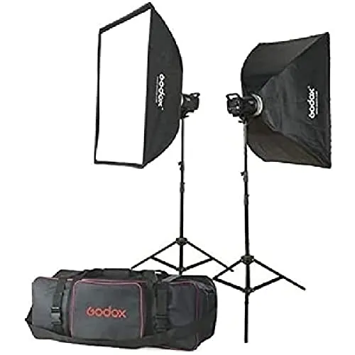 Godox MS300-F Studio-Kit 2 x 300Ws Blitzgeräte Kit, Schwarz, Softbox, Langlebig, Modernes Design