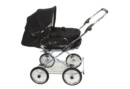 Eichhorn Designer Kombikinderwagen Schwarz - Kombikinderwagen mit klassischem Lederriemengestell, luftkammer-Rädern und umbaubar zum Sportwagen. Inklusive Tragetasche für Neugeborene und viele praktische Funktionen für Komfort und Sicherheit.