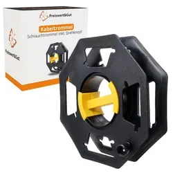 Leere Kabelrommel schwarz gelb mit Drehknopf & Griff aus Kunststoff als Handaufroller zur Aufwicklung von Stromleitung Schlauch Seil für Garten Camping Haushalt Innenachse 13,2 cm 1 Stk