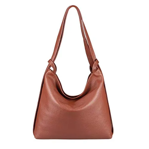 ITALYSHOP24.COM OBC Damen Tasche Rucksack 2 in 1 Umhängetasche Schultertasche Umhängetasche Daypack Leder Rucksacktasche Shopper Backpack Freizeitrucksack (Braun (echtes Leder))