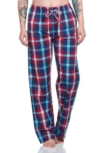 Normann Damen Schlafanzug Pyjama Hose lang gewebt aus Baumwolle - ideal zum relaxen, Farbe:rot, Größe:40-42