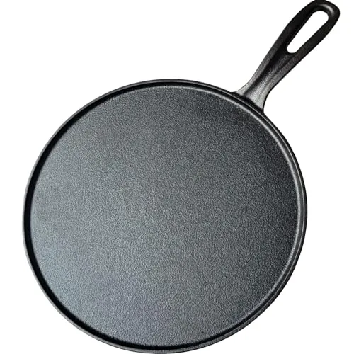 La Cuisine 28 cm Tawa Roti Dosa Comale Crêpe Pan Pizzaplatte aus Gusseisen, vorgewürzte Beschichtung, ofenfest, PFOA- und PTFE-frei
