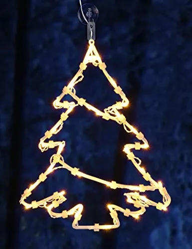 Spetebo LED Fenster Silhouette XXL in 48x42 cm - Tannenbaum - klares, gemütliches Licht - Fensterbild mit Saugnapf und Batterie betrieben mit Dual Timer