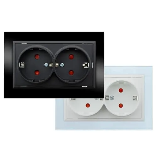 Doppelter Touch-Schalter, weiß glänzend und schwarz, 220 g, Maße 86 x 86 x 36 mm, elegantes Design für jeden elektrischen Raum