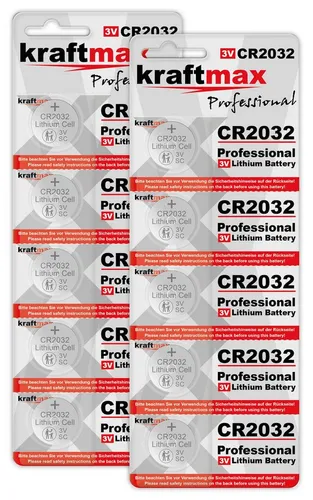kraftmax 10er Pack CR2032 Lithium Hochleistungs- Batterie / 3V Knopfzelle Knopfzelle, (3 V)