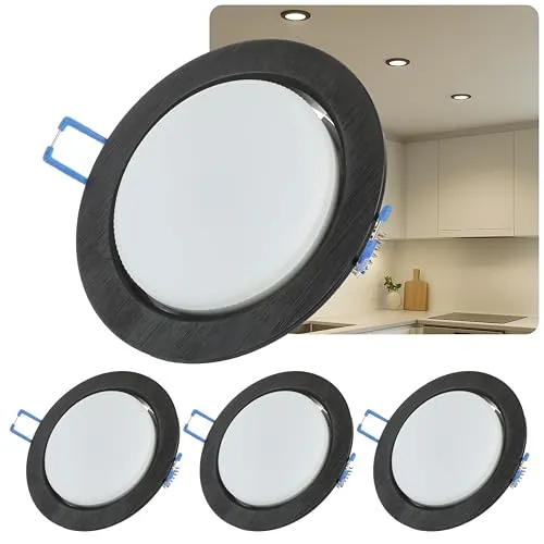 3x LED Einbaustrahler 230V Aluminium rund – 8W GX53 Fassung, (750lm, 4000K Neutralweiß) – Ultra flache Einbauspots, Ø95mm Lochmaß, Deckenspots Schwarz gebürstet