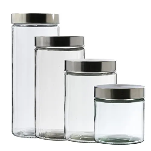 GAUMENKICK Vorratsglas 4er Set – Praktische Aufbewahrungslösungen - Vorratsgläser in 4 Größen (0,85l - 2,2l) mit Edelstahldeckel und Silikondichtung. Ideal für trockene Lebensmittel, sorgt für Ordnung und sieht modern aus.