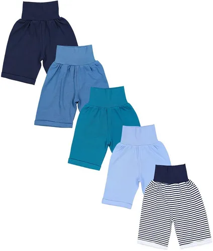 TupTam Unisex Baby Pumphose 5er Pack - Bequeme Sommershorts aus 100% Baumwolle in Blau und Grün, ideal für aktive Babys in Größe 74/80 – perfekt für den Sommer!
