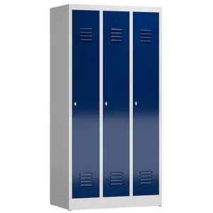 ClassiX Spind X-510131 - Robuster Spind mit 3 Abteilen und Drehriegelschloss - Spinde mit 3 Abteilen, ideal für Schulen oder Sporteinrichtungen. Robuste Stahlblechkonstruktion in blau, ausgestattet mit Lüftungsschlitzen und 3 Jahren Garantie.